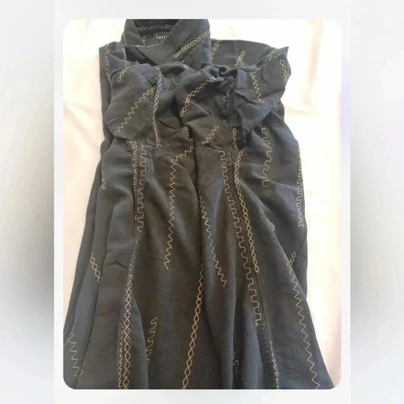 Cotton Reel 100% Silk Black Gold Button Down Short Sleeve Shirt Size L - Picture 9 of 11